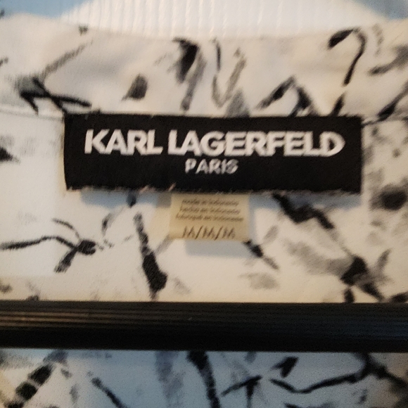 EUC Karl Langerfeld Paris Sleeveless Tie Neck Abstract Shell Blouse - Picture 9 of 10